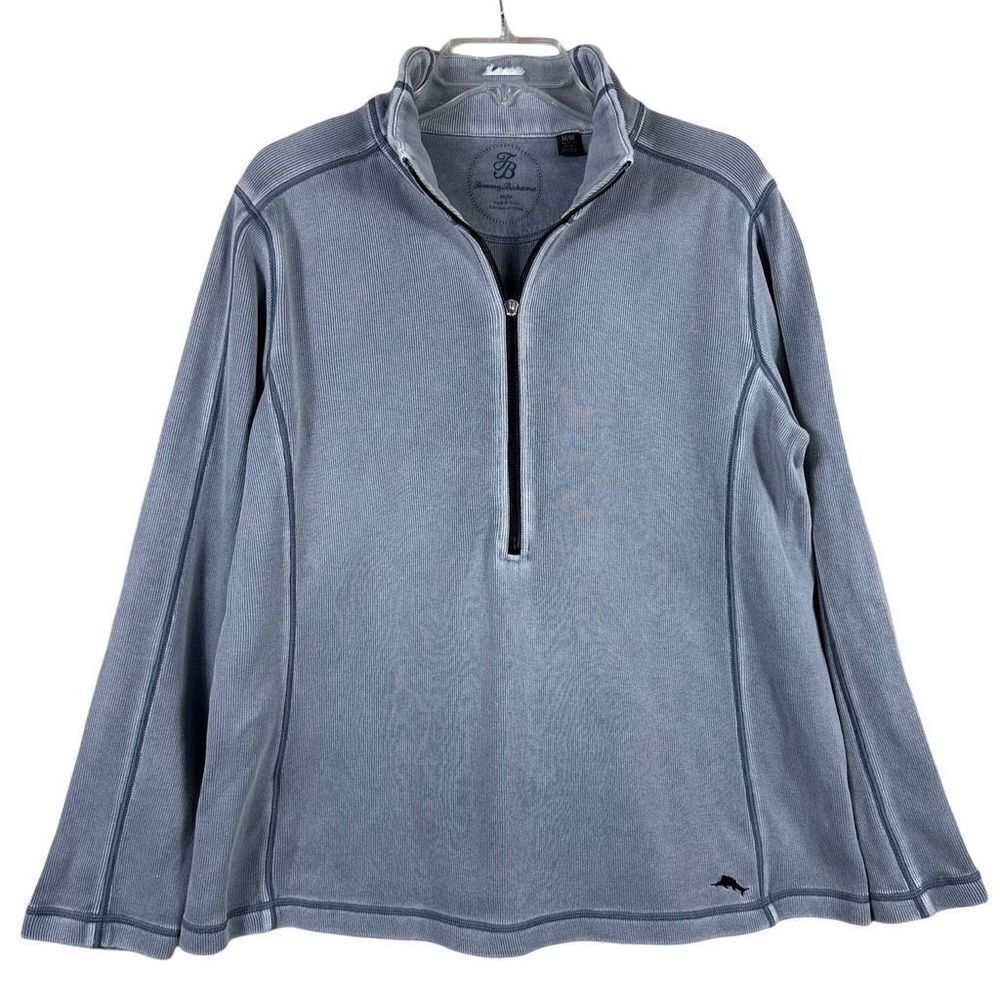 Tommy Bahama 100% Cotton Grey/Blue Half Zipup Sports Sweater Women’s Size M